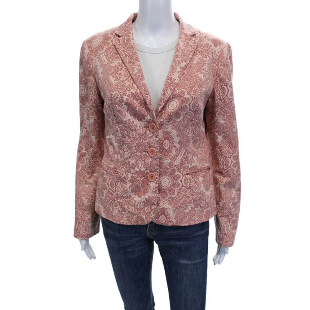 Moschino Jeans Womens Basic Jacket Red Paisley Long Sleeve Size 10